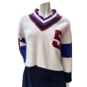Rue the Style Cropped Varsity Sweater‎ Womens M Angora Wool Blend Light Academia